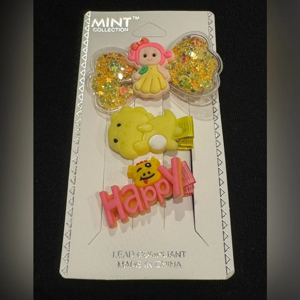 Girls Set of 3 Hair Clips Puffy Mermaid Yellow